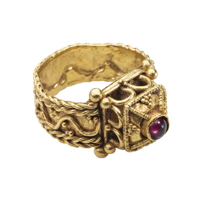 Merovingian Architectural Ring, France, Gaul, mid-6th century, Gold and garnet, Griffin Collection. Photograph by Richard Goodbody