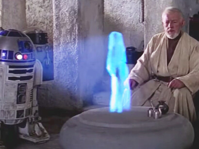 En la ciencia ficción, los hologramas han sido representados como interfaces avanzadas, como esta conversación en Star Wars 