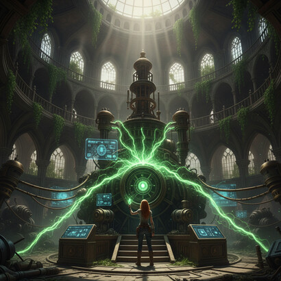 An abandoned machine of a once-advanced civilization awakens as its missing core—epistemic capital—is restored, reminding us that systems do not run on structure alone, but on coherence and valid knowing