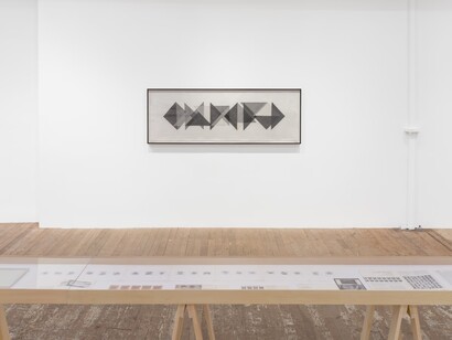 Elaine Reichek, Back stitch, exhibition view. Courtesy of Hoffman Donahue Gallery