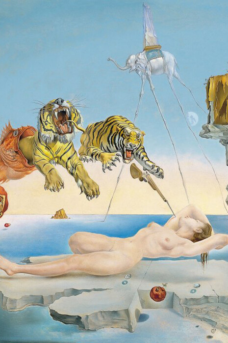 Salvador Dalí, Traum verursacht durch den Flug einer Biene um einen Granatapfel, eine Sekunde vor dem Aufwachen, 1944, Museo Nacional Thyssen-Bornemisza, Madrid
© Fundació Gala-Salvador Dalí, Figueres/ VG Bild-Kunst, Bonn 2020