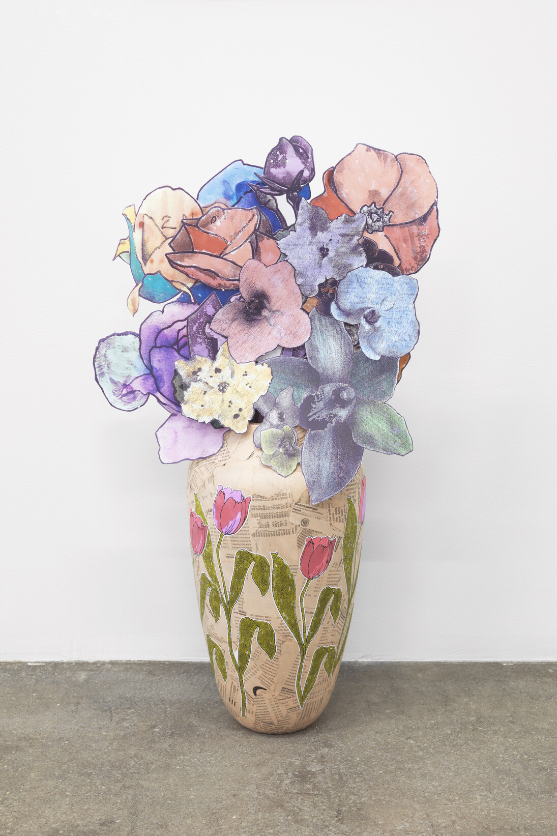 Marc Camille Chaimowicz, Vase (prototype) and paper bouquet, 1997 - 2014, Vase and paper bouquet, 19 1/8 x 55 1/8 x 15 3/4 inches (48.6 x 140 x 40 cm). Courtesy the artist and Anton Kern Gallery, New York and Andrew Kreps Gallery, New York