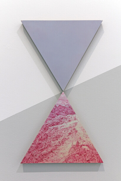 Gary Colclough 'Two Points' 2016, oil paint, birch plywood panel, hardwood, wall painting