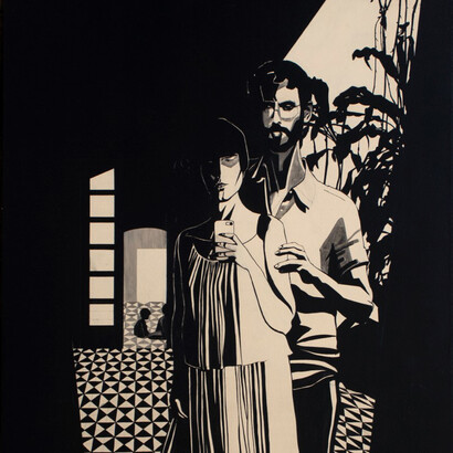 Hulda Guzmán, "- How high are you? - Yes" (detail), 60" x 60", 2014, acrylic on canvas
