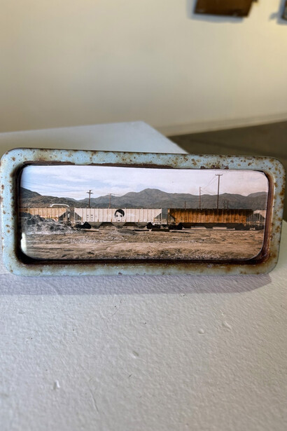 Katherine Flynn, Blue vintage car part, train, 2026. Courtesy of bG Gallery