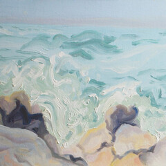Deborah Beck, "Crashing Waves: Monhegan Island, Maine", 2012. 12 x 16 in, Oil on board