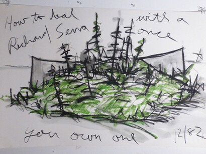 Kate Ericson and Mel Ziegler, Untitled ("How to deal with a Richard Serra...") 1982, Paint and oil pastel on paper, 26 x 40 inches / 66 x 101 cm, unique