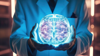 Neuroimaging studies explore emotions and brain activity, including facial expressions across cultures, with a doctor holding a brain