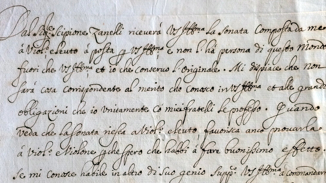 Lettera di Arcangelo Corelli a Fabrizio Laderchi, archivio Baroni