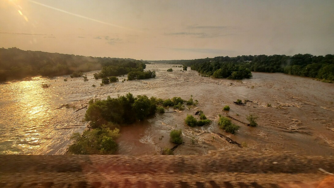 James River, looking downstream from ACL/RF&P Railroad Bridge, Virginia, USA