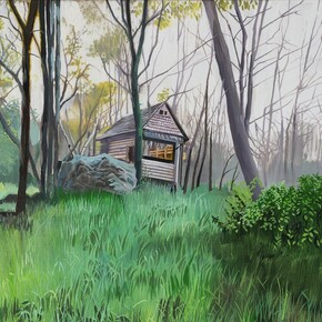 Natasha Kissell, Cabin, 2015, Oil on canvas, 18 x 15 in / 46 x 38 cm, courtesy of Eleven, London
