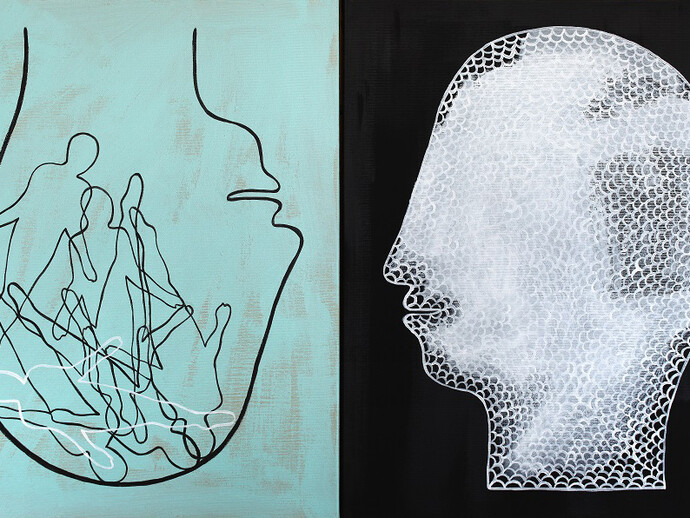 Laura Zeni, serie Dialoghi, 2015, dittico acrilico su tela, 50 x 80 cm