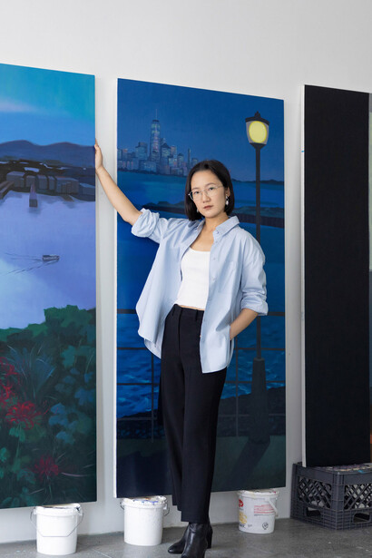 Yuri Yuan in her studio, 2024. Image courtesy of the artist and Make Room, Los Angeles. Photo: Nice Day Photo, Daniel Greer 