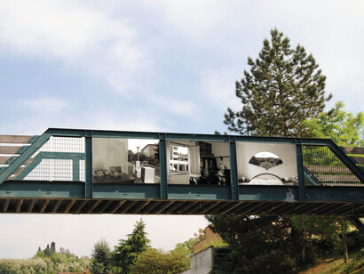 Alisia Cruciani, Attraverso, Fotomontaggi e stampe su pvc, Installazione ambientale, Pianoro Cuore di Pietra 2011