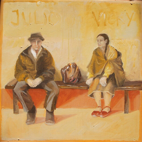 Navah Porat, Waiting on the Bench, Oil on Canvas, 20" x 20"