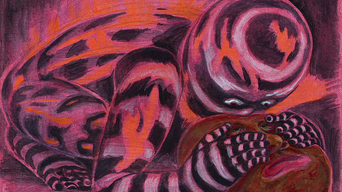 Trenton Doyle Hancock, I Don't Believe He Brought Me This Far to Leave Me, 2014, acrylic on canvas, 30.5 x 22.9 x 2.54 cm, Image courtesy of Hales Gallery, London. Copyright Trenton Doyle Hancock