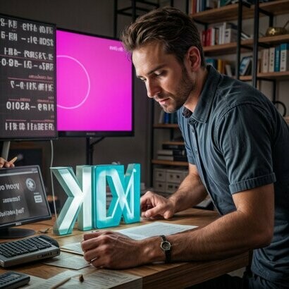 L'immagine di un uomo che lavora con le parole così come costruita da un'intelligenza artificiale