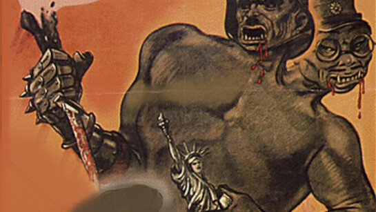 La historia no se repite y Hitler murió. Pero su filosofía está presente en dos políticos que dominan la actualidad política internacional. «Detened a este monstruo que no se detiene ante nada» (1941-1945). Creador: Oficina de Gestión de Emergencias. Oficina de Información de Guerra. (09/03/1943 - 31/08/1945). Propaganda nazi-japonesa 