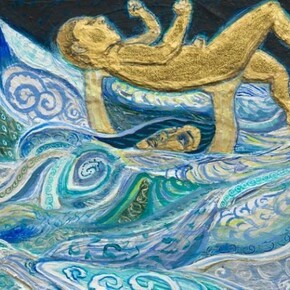 Negar Ahkami, Mother and Child, 2012, Gesso, acrylic and glitter on canvas, 11 x 14 in / 27.9 x 35.6 cm