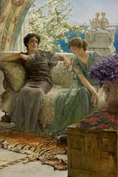 Alma Tadema, Confidenze sgradite, 1895, Olio su legno, 45,7 x 28,7 cm, 70,5 x 54,8 x 11,3 cm, Messico, Collezione Pérez Simón, © Studio Sebert Photographes