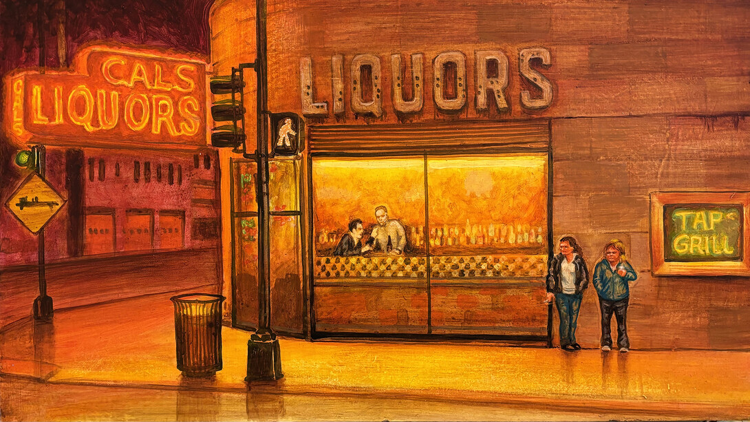 Thomas Tomek, Cal's liquors (detail). Courtesy of Jackson Junge Gallery
