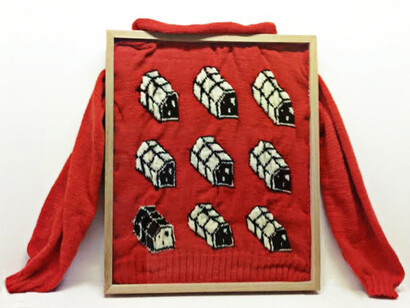 Allegra Pacheco, Macro Jumper, hand knit jumper framed on oak frame