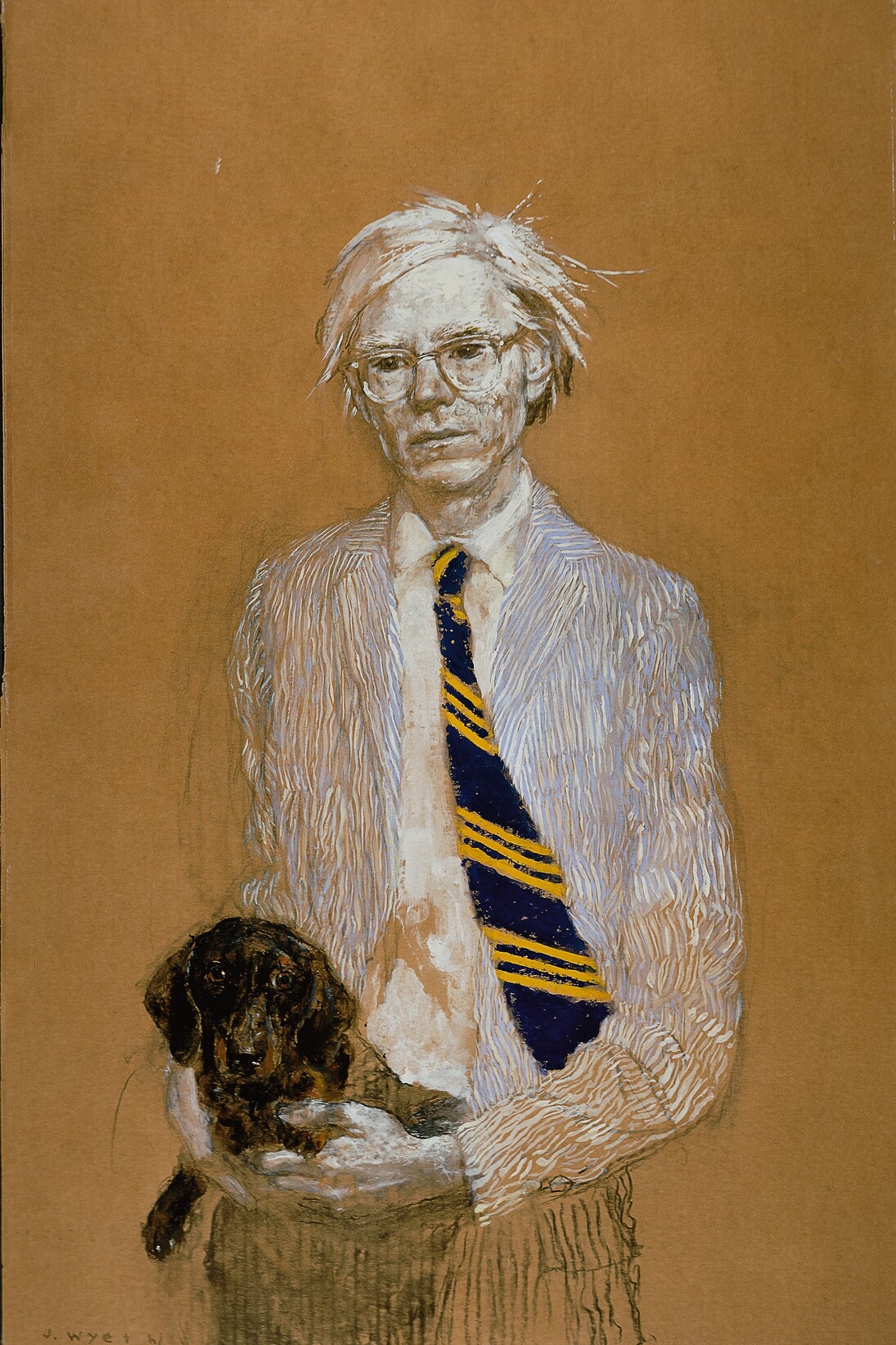 Jamie Wyeth. Andy Warhol trabajando en la serie Pis, 2007. Acrílico, óleo y acuarela sobre cartón. 121,9 x 76,2 cm. © Jamie Wyeth 