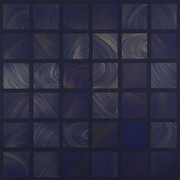 Harmonizations XIII, 2019, silver/gold/aluminum/copperpoint, copper and aluminum metal wool pad, navy blue gesso on wood panel