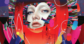 Erik Jones, PS36, 91x91cm. Color pencil, Water-Soluble Wax Pastel, Acrylic, Adhesive White Vinyl on Rives bfk paper mounted to panel