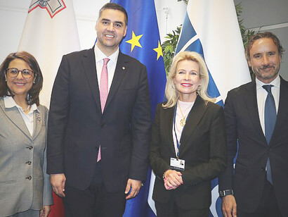 Ambassador of Malta to the OSCE Meli Daudey, OSCE CiO Ian Borg, OSCE PA President Pia Kauma and Secretary General Roberto Montella, Winter Meeting, Vienna, 22 February 2024, Austria