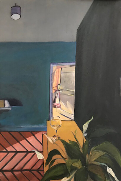 ©  Louise Boulter, Blue Evening, 2017. Acrylic on pannel, 62.25 x 70.5 cm