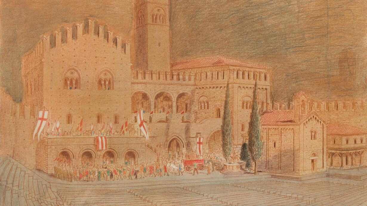 Giuseppe Rivani, Progetto per la rievocazione storica della battaglia di Fossalta nel VII centenario. Per gentile concessione di Palazzo d’Accursio