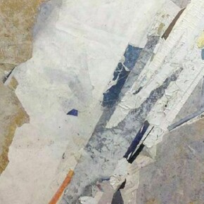 Ryan Wallace, Redactor II, 2013, enamel, acrylic, crystalina, glass powder, pigment, cold wax, glass film, tape, and vinyl on canvas, 72 x 60 inches