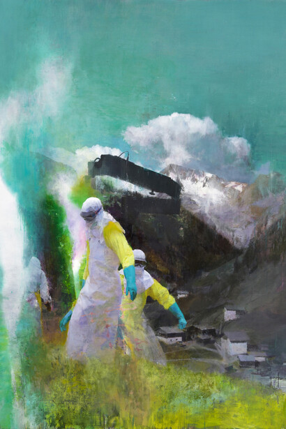 Justin Mortimer, Der Besucher, 2014, Oil on canvas, 240 × 190 cm © Justin Mortimer, courtesy Parafin, 2015