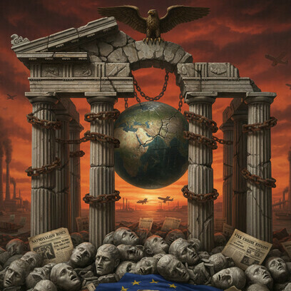 Uma poderosa metáfora visual para o mal-estar social onde a divisão interna e adversários fabricados (imigrantes, "traidores") são usados ​​para mascarar as verdadeiras falhas estruturais do sistema