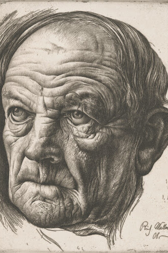 Richard Müller, Testa di vecchio, acquaforte, 1908, 29,5 x 22 cm