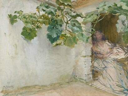 Ignacio Pinazo, Rincón con labradora, 1885