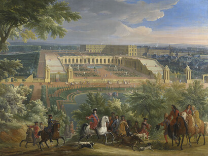 Jean-Baptiste Martin (1659-1735), Eine Hirschjagd in Versailles, um 1700.
Öl auf Leinwand, 120 x 180,4 cm.
The Royal Collection, London.