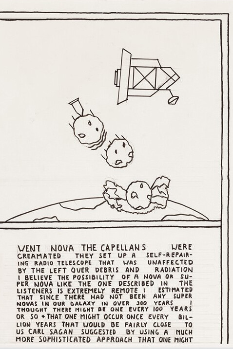Untitled, (Is This a Warning?),detail upper right panel, 2014, Ink on paper, 18X24 in. each panel.