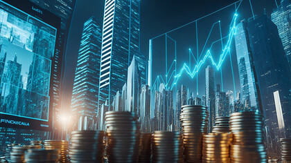A captivating and visually appealing image representing the intertwining themes of finance, business, and money, creating a compelling visual narrative