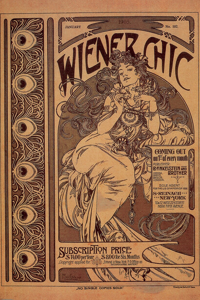 Alfons Mucha, Titelblatt für Wiener Chic (Ausgabe Januar 1905), 1905. Einfarbiger Druck, 44 x 33 cm. The Mucha Trust Collection