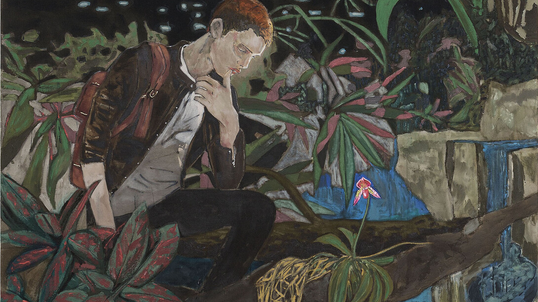 Hernan Bas, “The Sunday snail race”, 2015, Acrylic on linen, 213,4 x 182,9 cm / 84 x 72 inches, Photo: Claire Dorn, Courtesy Galerie Perrotin