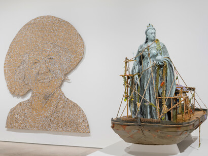 Hew Locke, Family album, exhibition view. Courtesy of Hales Gallery. Photo by Damian Griffiths