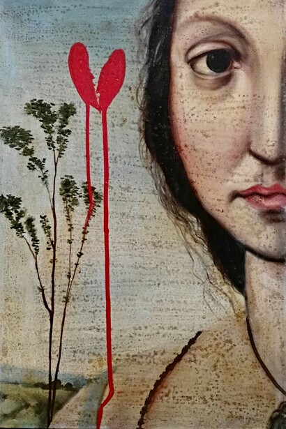 "Cuore In-franto". Bitume, olio e smalto su tela cm. 60 x 80, 1968 