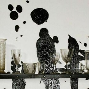 Jannis Kounellis, Untitled 2013 glass, steel and tar on paper on steel 27 1/2 x 39 3/8 in 69.9 x 100cm