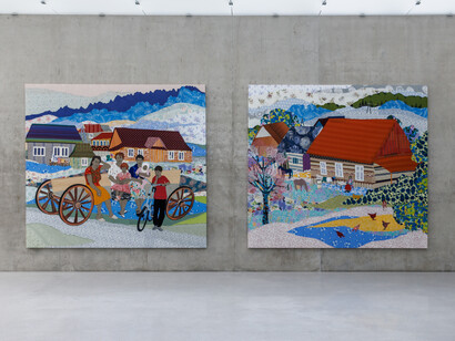 Małgorzata Mirga-Tas, Tełe ćerhenia jekh jag (Unter dem bestirnten himmel brennt ein feuer), ausstellungsansicht. Mit freundlicher genehmigung des Kunsthaus Bregenz