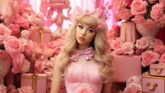 A flawless, doll-like presence with carefully modified details, highlighting the illusion of perfection shaped by external approval