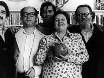 José Donoso con García Márquez, Vargas Llosa y Carmen Balcells