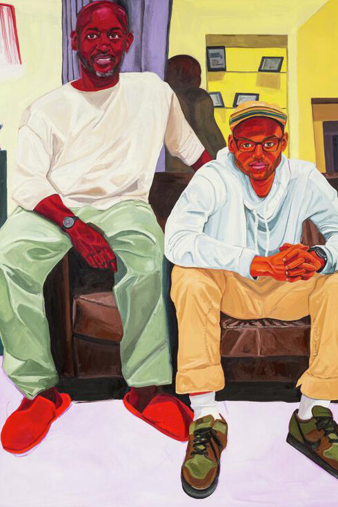 Jordan Casteel, Ron and Jordan, 2015. Oil on canvas; 72 x 54 in. Collection of Noel E.D. Kimon. Image courtesy of Sargent's Daughters, New York © Jordan Casteel
