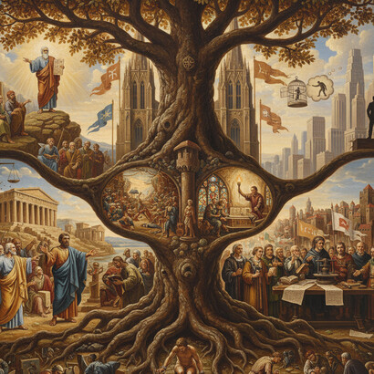 A panorama tracing liberty's evolution from Classical Greece and Jewish Law through the Medieval Church and Reformation to modern individual rights